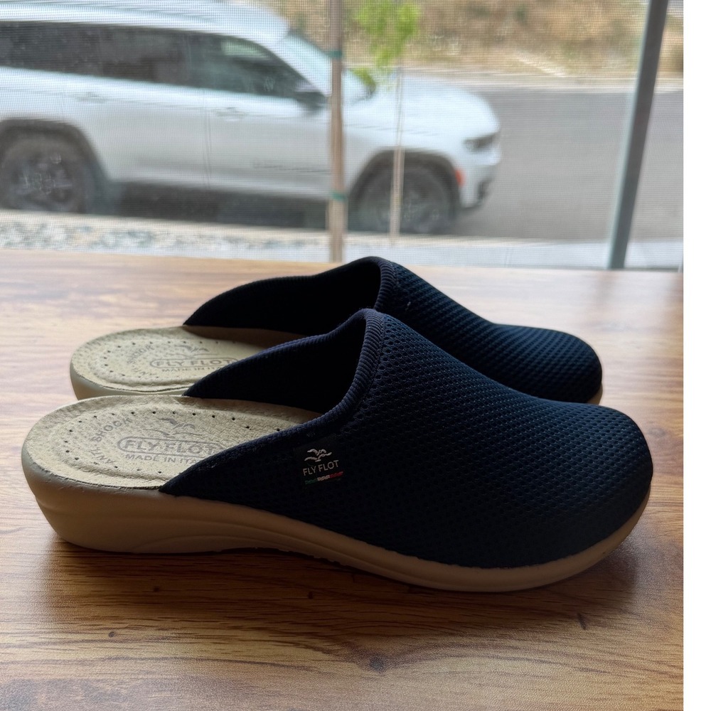 Fly Flot Navy Blue Mesh Anatomic Clogs Mules Made in Italy Women 7.5 EU 38